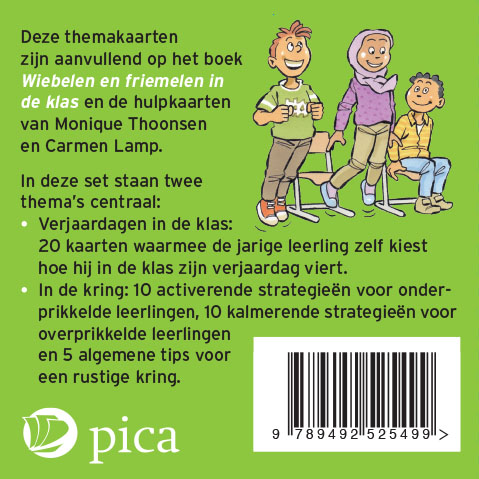 Achterkant van Wiebelen en Friemelen themakaarten