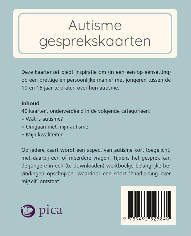 Achterkant van Autisme Gesprekskaarten