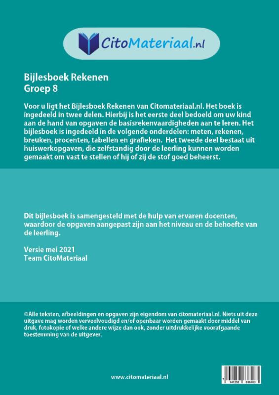 Achterkant van GROEP 8 BIJLESBOEK REKENEN