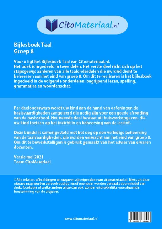 Achterkant van GROEP 8 BIJLESBOEK TAAL