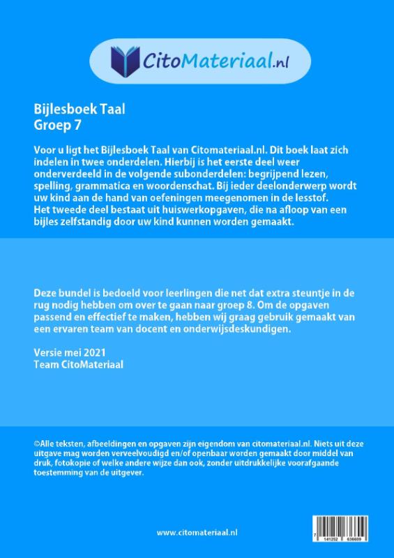 Achterkant van GROEP 7 BIJLESBOEK TAAL