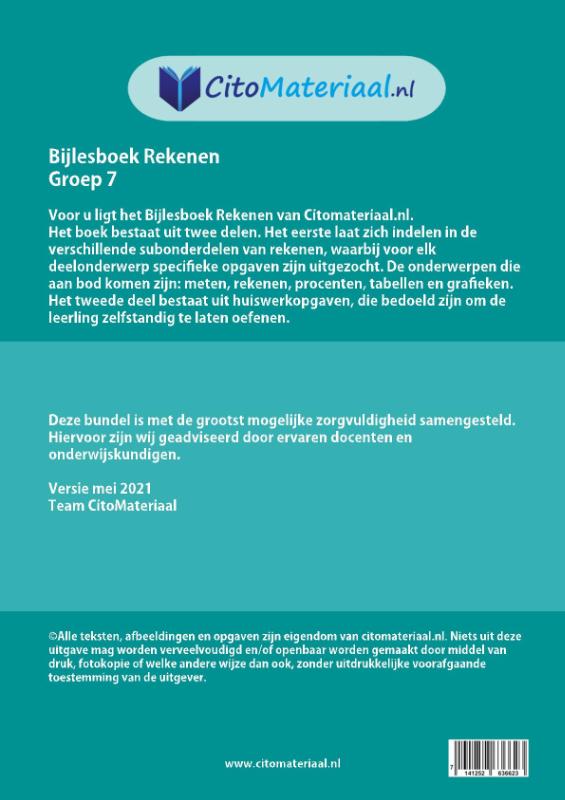 Achterkant van GROEP 7 BIJLESBOEK REKENEN
