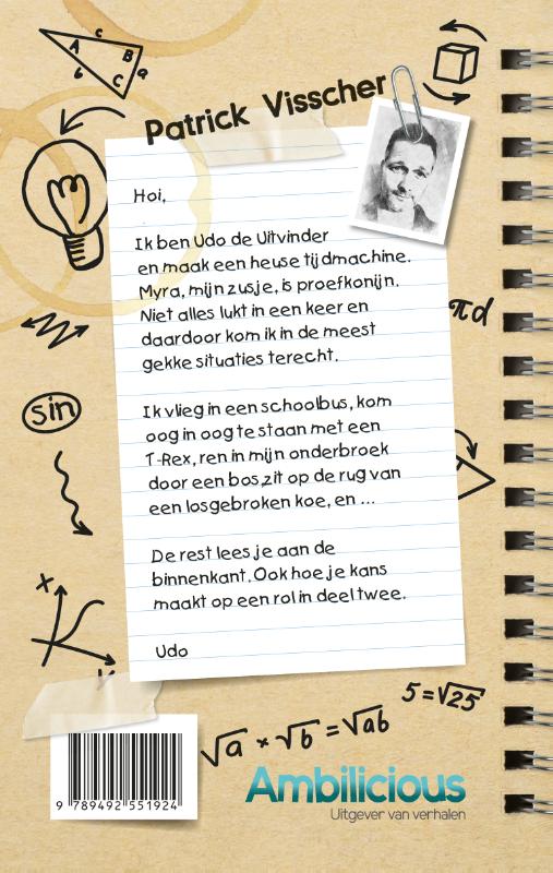 Achterkant van Udo de uitvinder