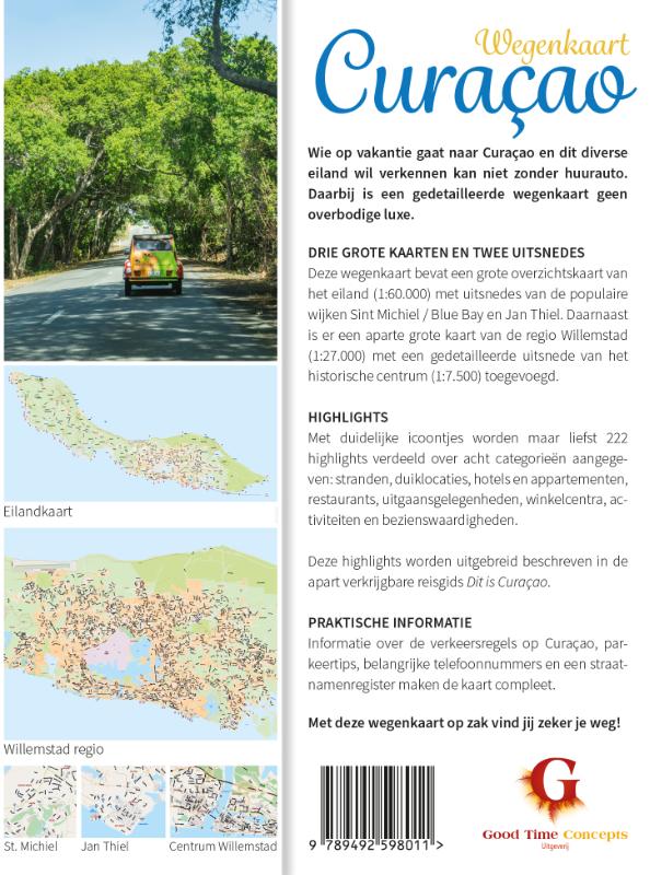 Achterkant van Wegenkaart Curacao