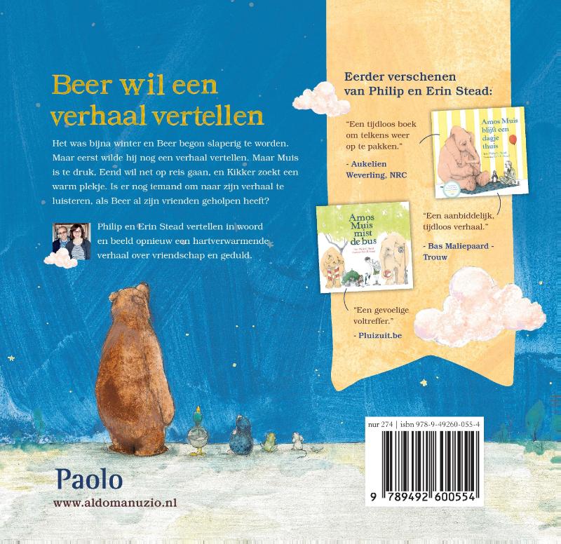 Achterkant van Beer wil een verhaal vertellen