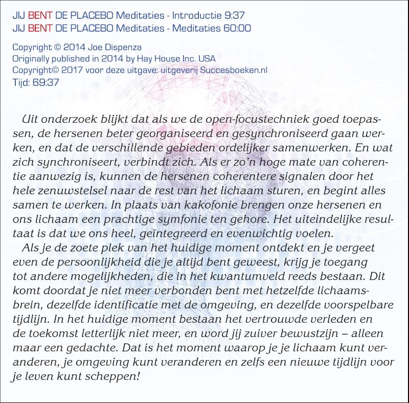 Achterkant van Jij bent de placebo meditaties