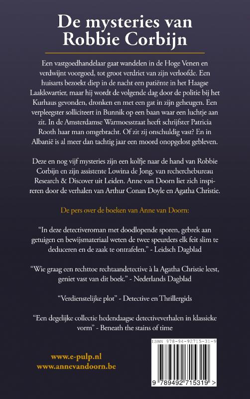 Achterkant van De mysteries van Robbie Corbijn