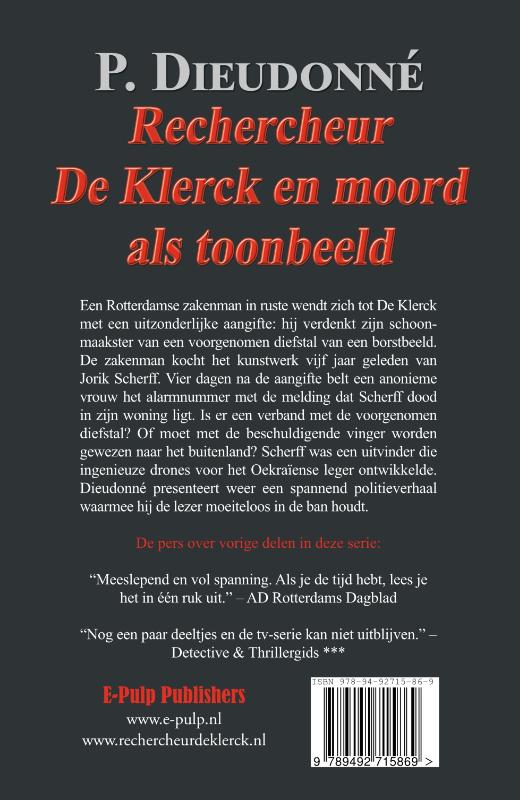 Achterkant van Rechercheur De Klerck en moord als toonbeeld