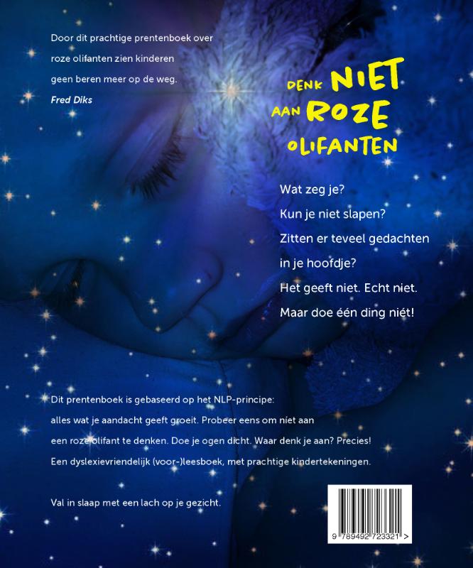Achterkant van Denk niet aan roze olifanten