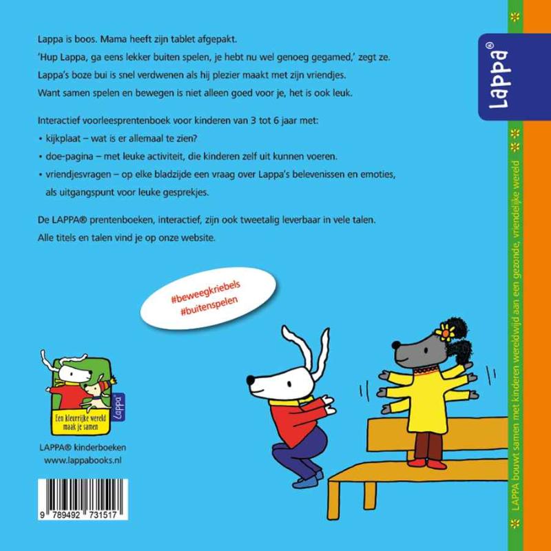 Achterkant van Hup Lappa, lekker buiten spelen (NL)