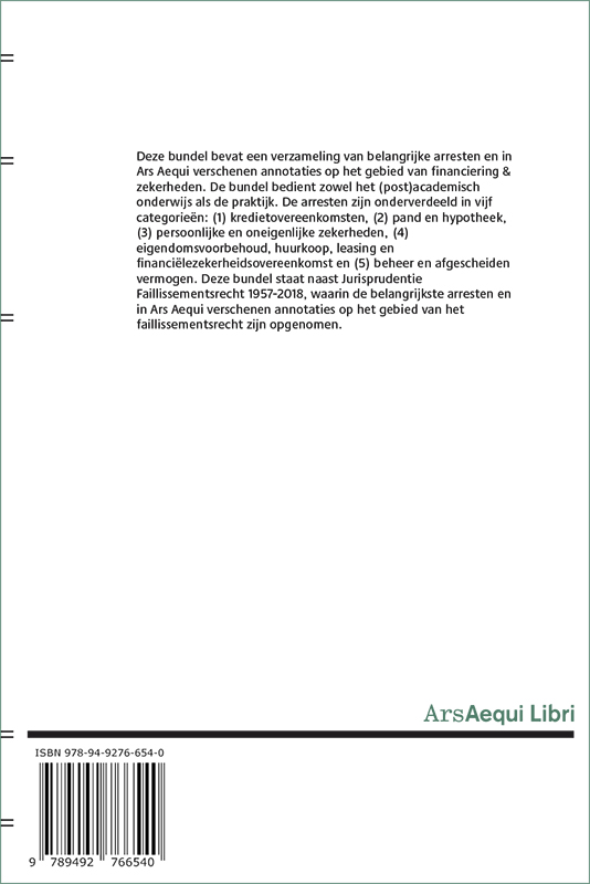 Achterkant van Jurisprudentie Financiering en zekerheden 1957-2018