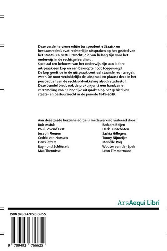 Achterkant van Jurisprudentie Staats- en bestuursrecht 1849-2019
