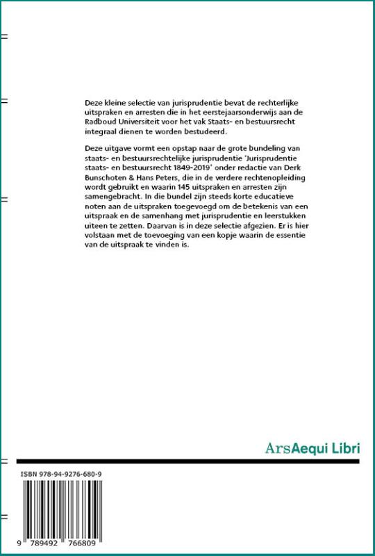 Achterkant van Jurisprudentie Inleiding Staats- en bestuursrecht 1879-2019