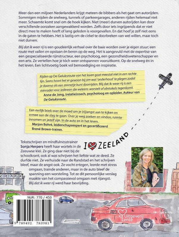 Achterkant van Blij dat ik weer rij
