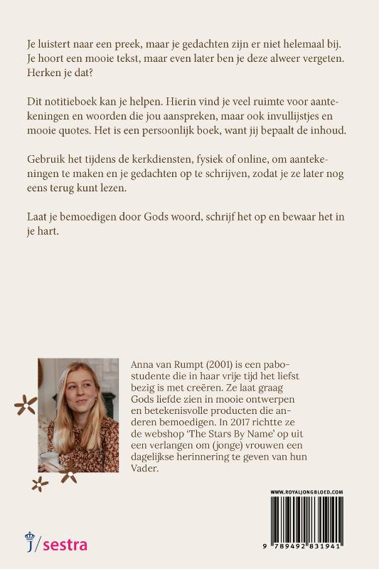 Achterkant van Notitieboek bij de preek