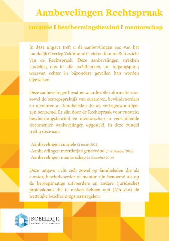 Achterkant van Aanbevelingen kantonrechter curatele, beschermingsbewind, mentorschap