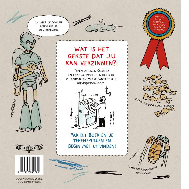 Achterkant van Mijn gekke uitvindingen schetsboek
