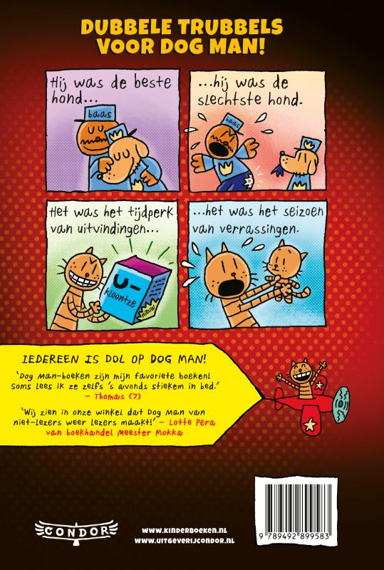 Achterkant van Dog Man en de gekloonde kat