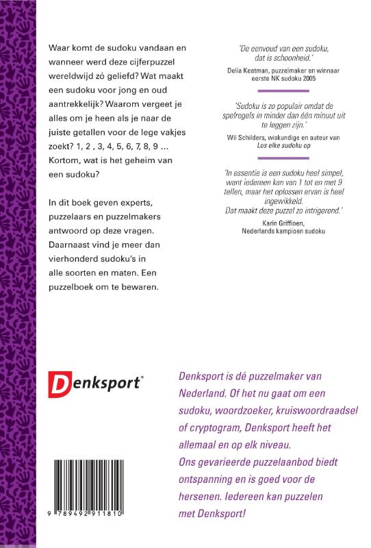Achterkant van Denksport Sudoku puzzelboek