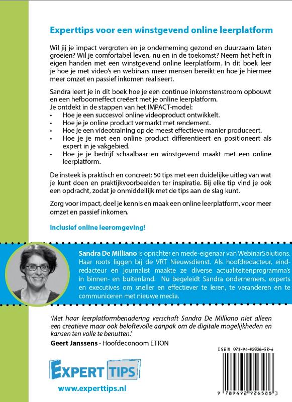 Achterkant van Experttips voor een online winstgevend leerplatform