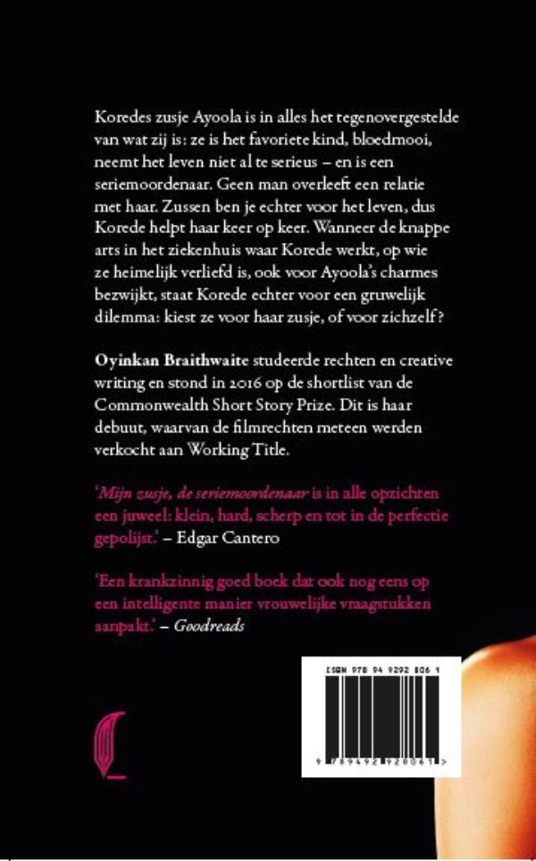 Achterkant van Mijn zusje, de seriemoordenaar
