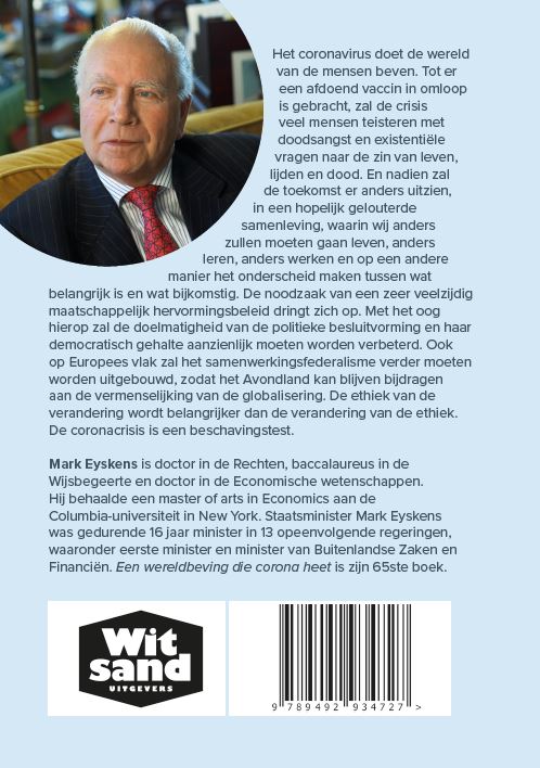 Achterkant van Een wereldbeving die Corona heet