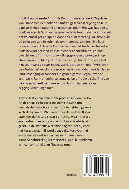 Achterkant van Wij slaven van Suriname
