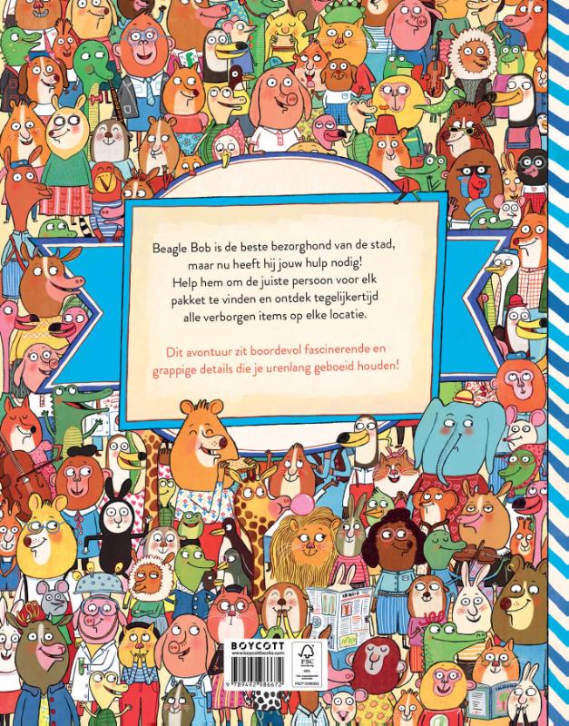 Achterkant van Beagle Bob bezorgt