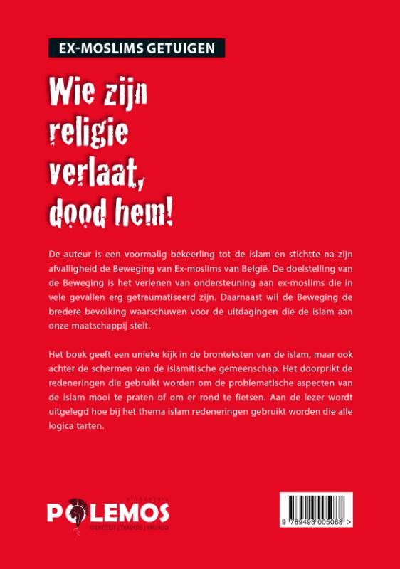 Achterkant van Wie zijn religie verlaat, dood hem!