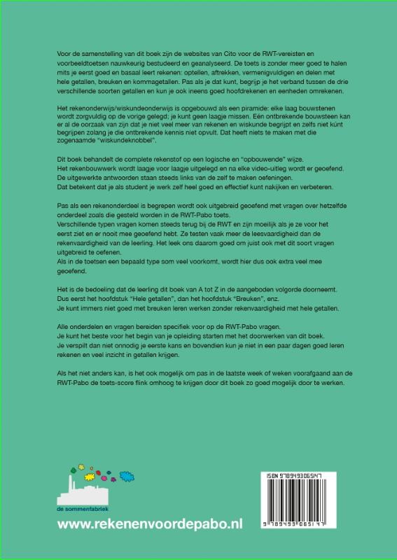Achterkant van Rekenen voor de PABO en de RWT