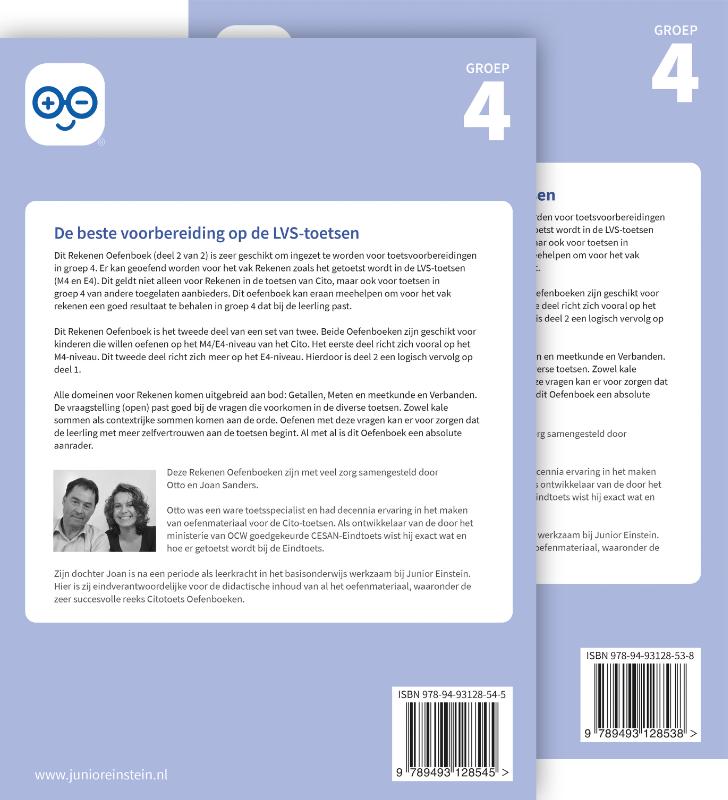 Achterkant van Rekenen Oefenboek Set deel 1 en 2 groep 4