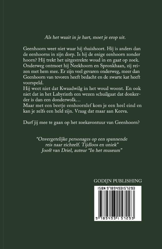 Achterkant van Het zoekavontuur van Geenhoorn