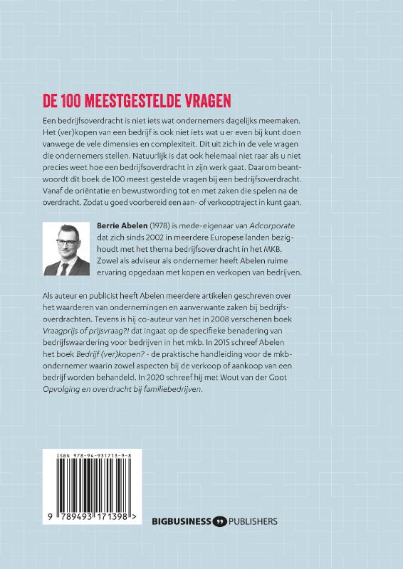 Achterkant van 100 meestgestelde vragen bij een bedrijfsoverdracht