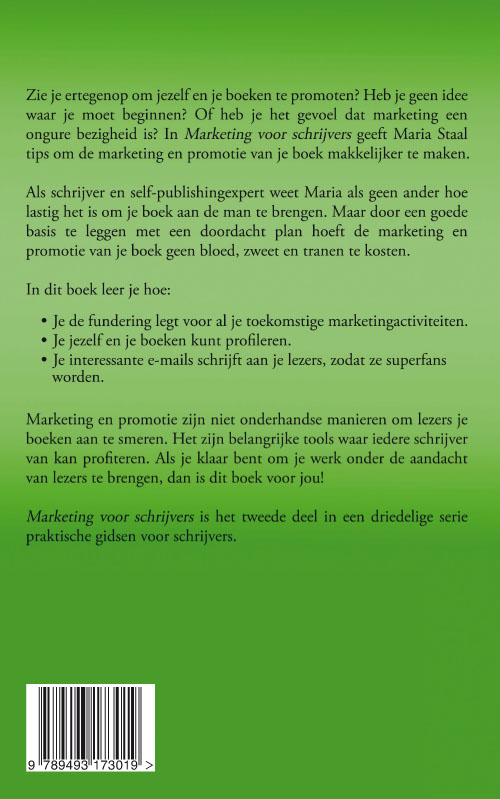 Achterkant van Marketing voor schrijvers