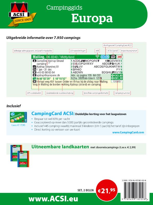 Achterkant van ACSI Campinggids Europa 2021