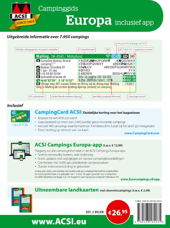 Achterkant van ACSI Campinggids Europa + app 2021