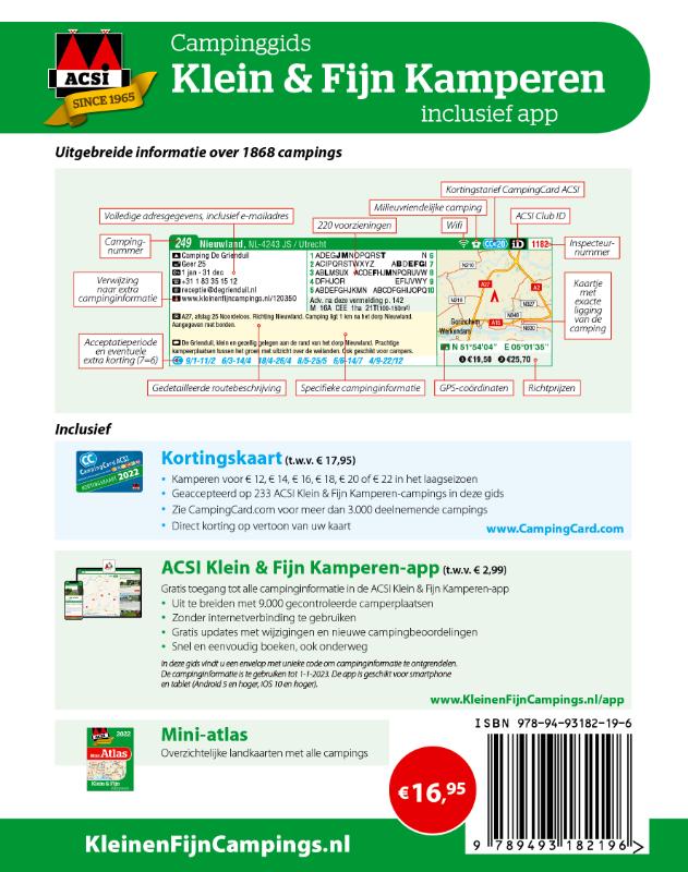 Achterkant van Klein & Fijn Kamperen + app 2022