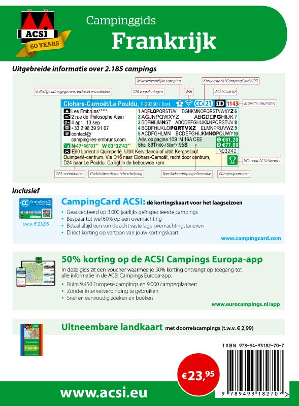 Achterkant van ACSI Campinggids Frankrijk 2025