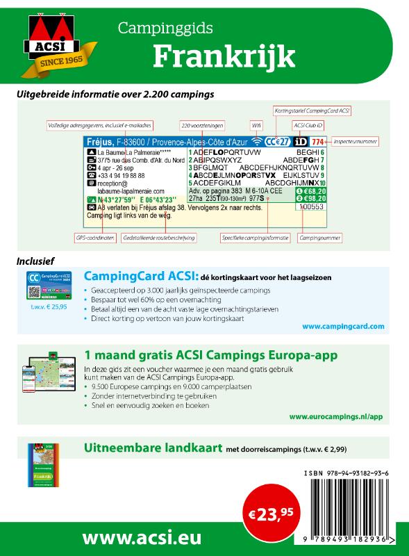 Achterkant van ACSI Campinggids Frankrijk 2026