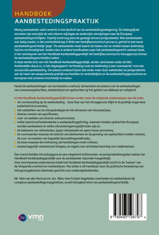 Achterkant van Handboek Aanbestedingspraktijk