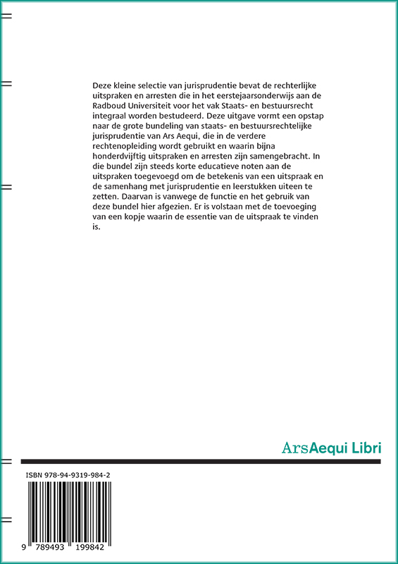 Achterkant van Jurisprudentie Inleiding Staats- en bestuursrecht 1879-2023