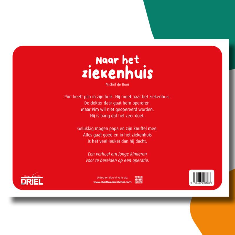 Achterkant van Naar het ziekenhuis kamishibai vertelplaten