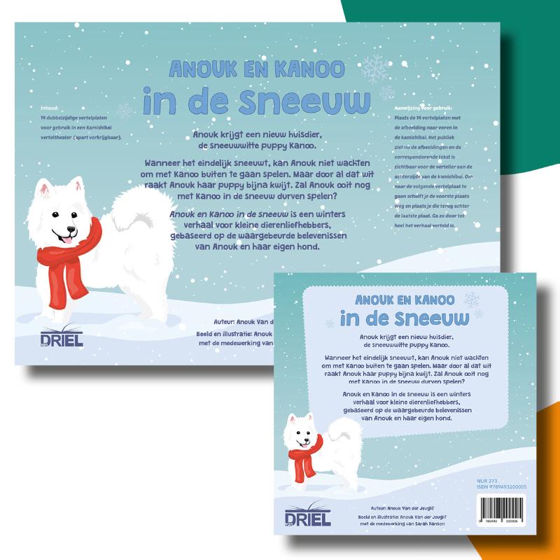 Achterkant van Anouk en Kanoo in de sneeuw kamishibai vertelplaten + boek