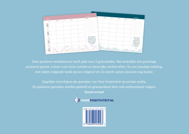 Achterkant van Familieplanner positieve spreuken 2022