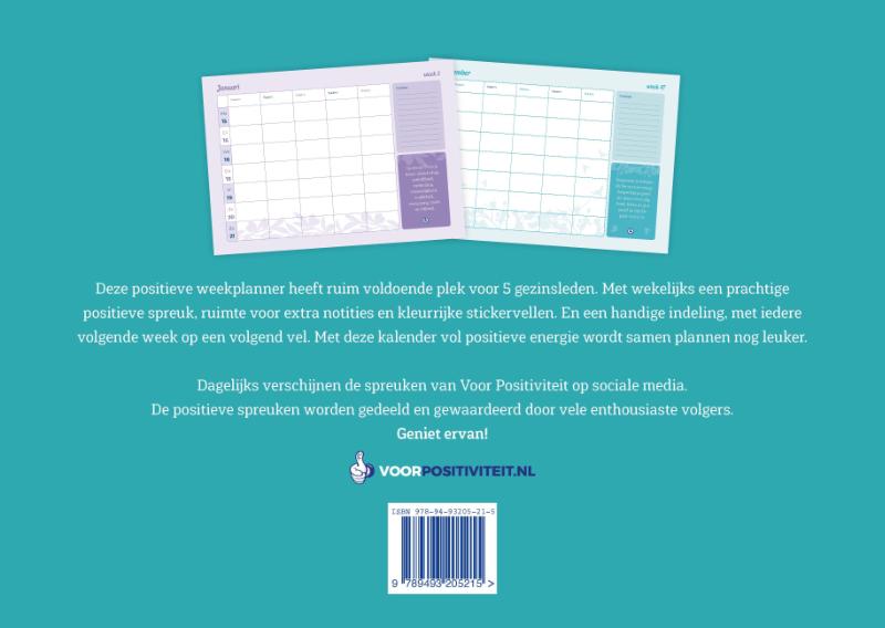 Achterkant van Familieplanner 2024 positieve spreuken