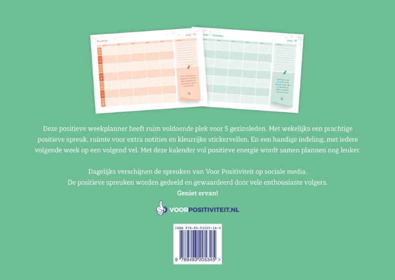 Achterkant van Familieplanner positieve spreuken 2026