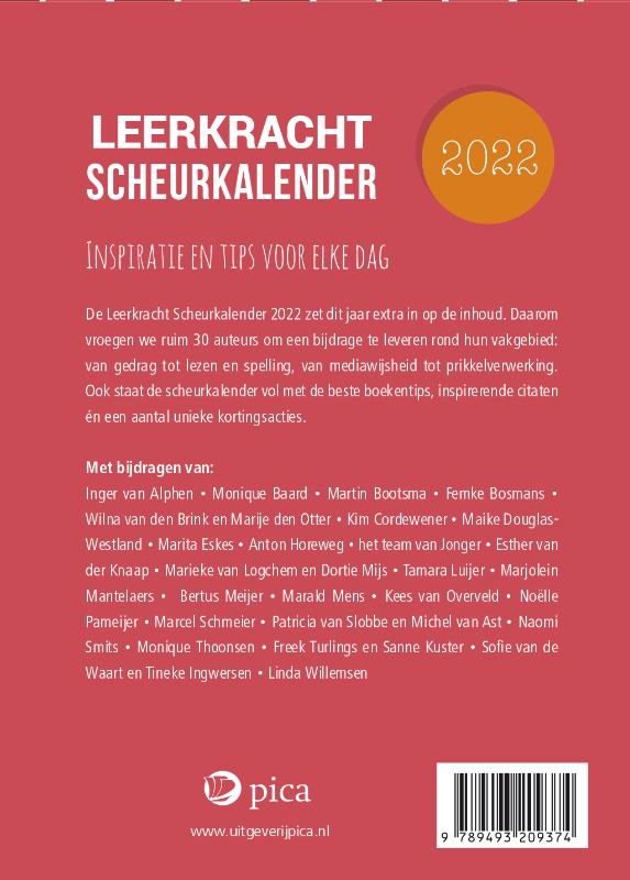Achterkant van Leerkracht Scheurkalender 2022