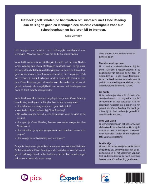 Achterkant van Close Reading in het vo