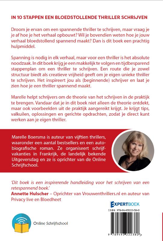 Achterkant van In 10 stappen een bloedstollende thriller schrijven