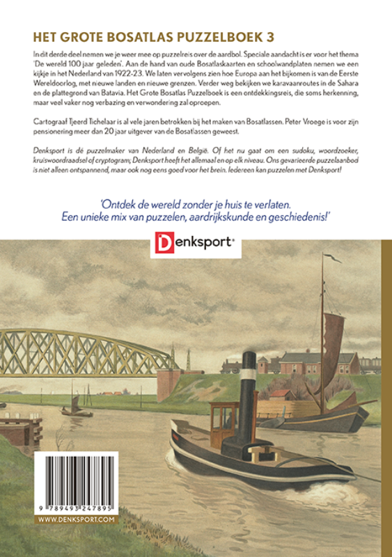Achterkant van Denksport - Het Grote Bosatlas Puzzelboek - 100 jaar geleden